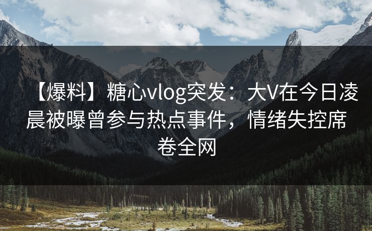 【爆料】糖心vlog突发：大V在今日凌晨被曝曾参与热点事件，情绪失控席卷全网