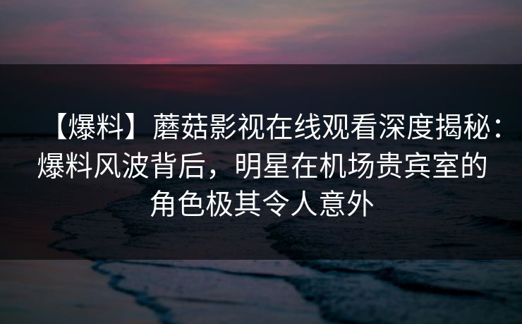 【爆料】蘑菇影视在线观看深度揭秘：爆料风波背后，明星在机场贵宾室的角色极其令人意外