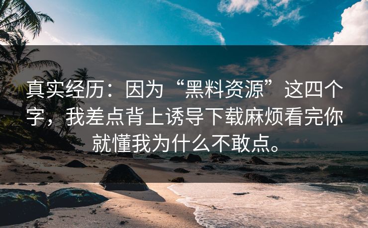 真实经历：因为“黑料资源”这四个字，我差点背上诱导下载麻烦看完你就懂我为什么不敢点。